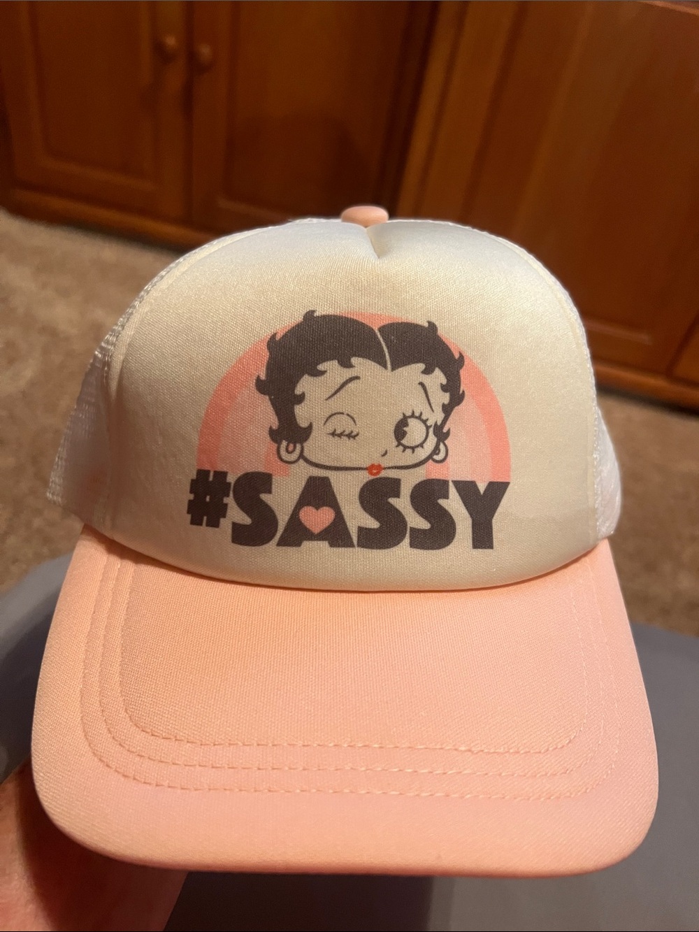 Baby Boop Sassy Pink & White Polyester Adjustable Hat, new with tag